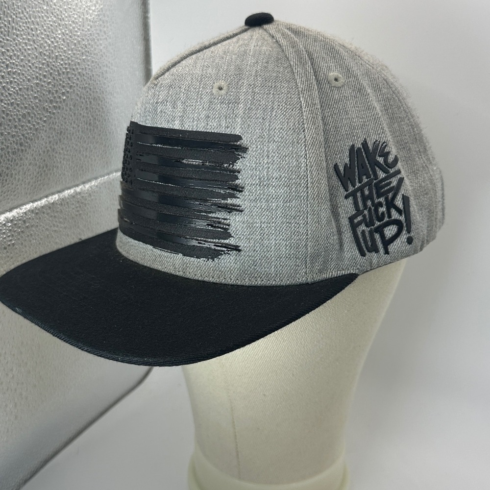 Flipper USA Flag Snapback Hat Gray Black Flat Brim Wake The‎ F Up Cap
